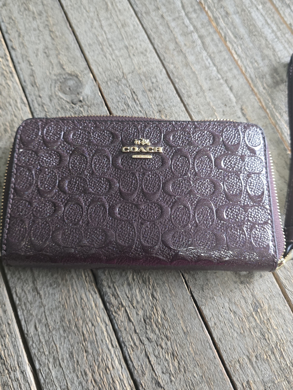 Coach Signature Zip Wallet in Plum with Gold Hardware